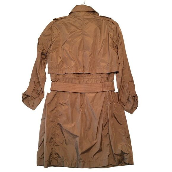 Add Womens Brown Belted Trench Coat Water-Resistant Nylon Blend - Picture 9 of 14